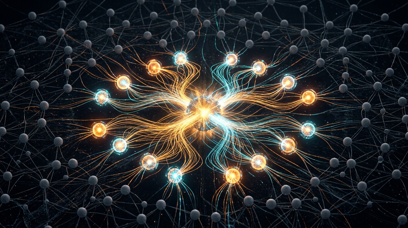 A highly detailed visual representing a 2.8 Trillion Parameter Sparse Mixture-of-Experts (MoE) architecture