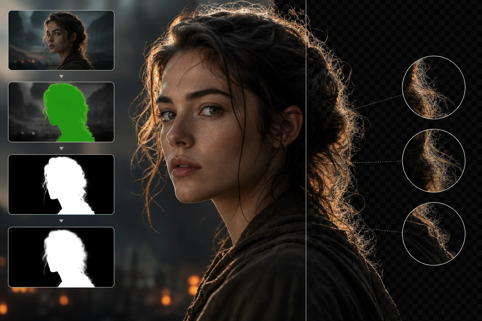 Soft edge matte refinement on a portrait cutout without green screen
