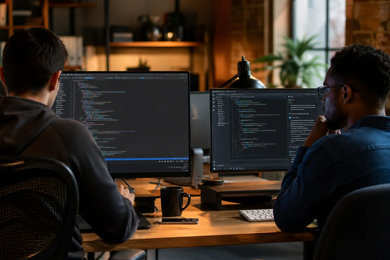 A developer switching from an overlay assistant in a familiar editor to a dedicated coding IDE with agent panels